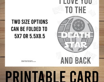 Karta okolicznościowa Gwiezdne Wojny - „Kocham Cię aż do Gwiazdy Śmierci i z powrotem” - do wydrukowania