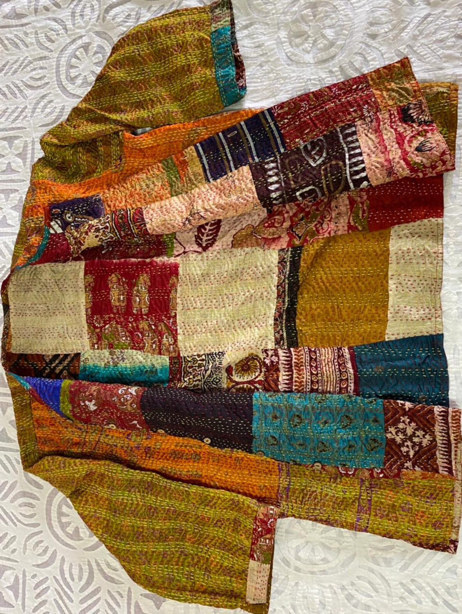 Indian Sari Patchwork Jacket Handmade Women's Kantha Etsy