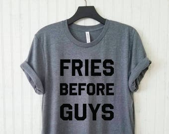 Yoga Tee Gift for Her Shirts with Sayings Heather Gray or Royal Blue Fries Before Guys Womens Graphic Racerback Tank Top