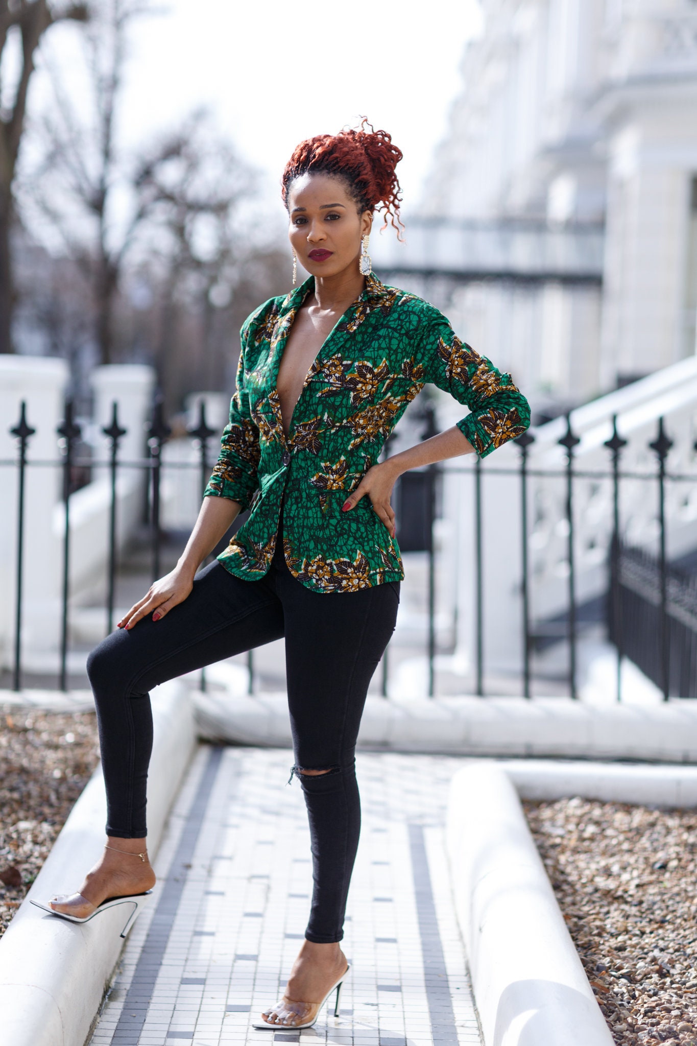 Image of Ankara Blazer, Mixed Print Jacket, Ankara African Blazer Blue Jacket