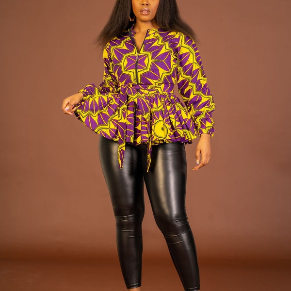 Minas Ankara peplum top, imprimé africain, peplum top, ankara top, chemisier