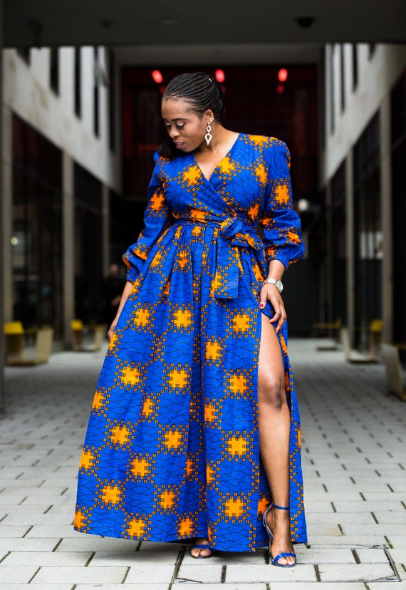 Long ankara dress print dress gathered dress african print | Etsy