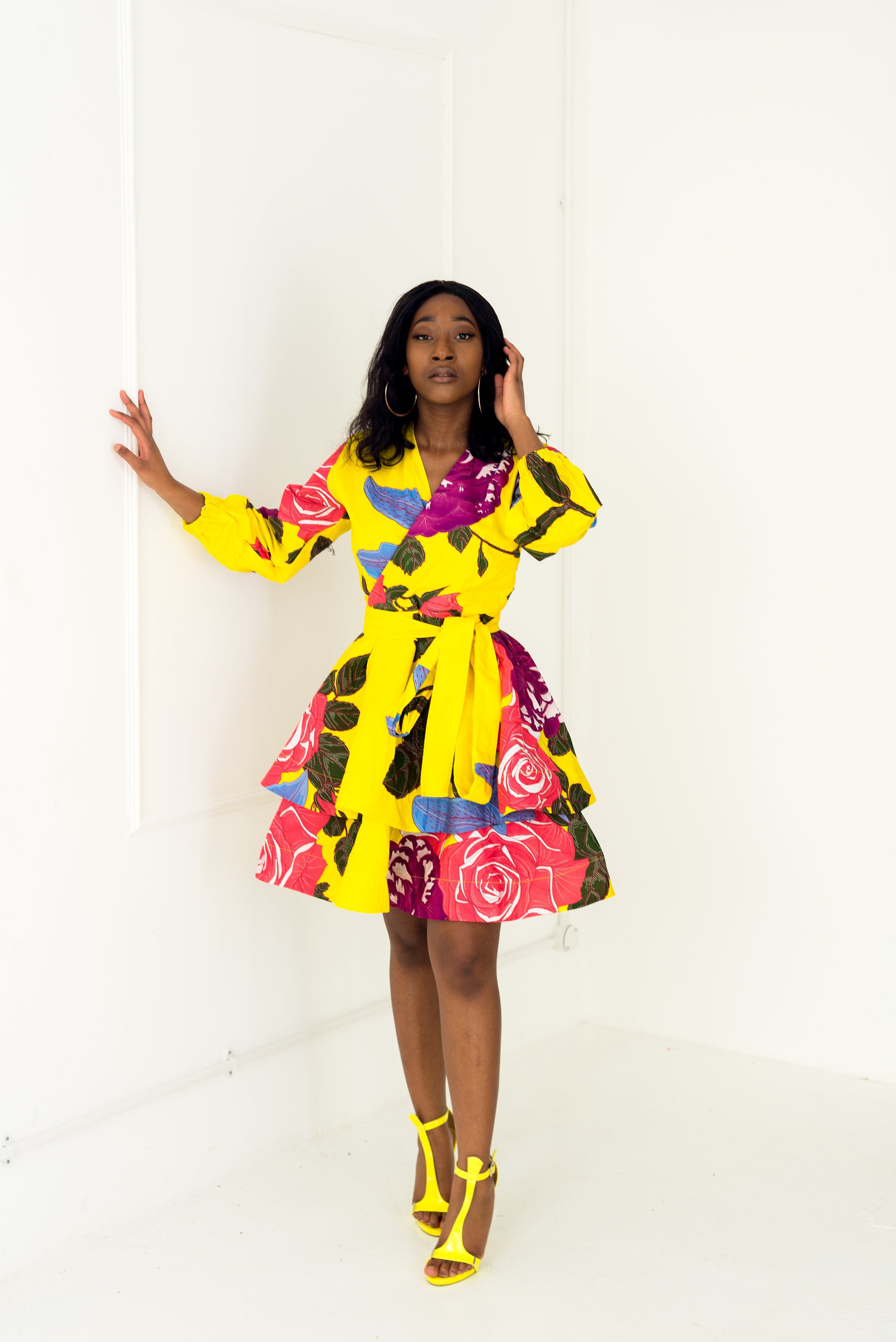 Image of Ankara Wrap Midi Dress, Dress, Print Gathered African Print Ankara Midi, Clothing