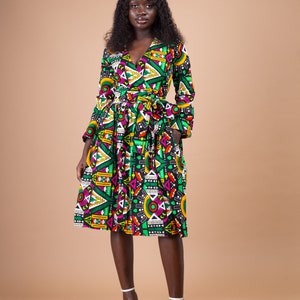 Juliana Ankara midi dress, print dress, gathered dress, african print ankara dress, midi dress, midi, dress, african clothing image 2