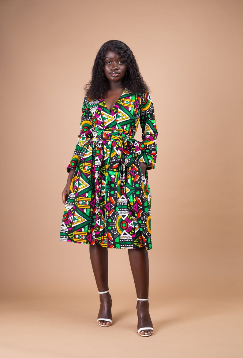 Juliana Ankara midi dress, print dress, gathered dress, african print ankara dress, midi dress, midi, dress, african clothing image 2