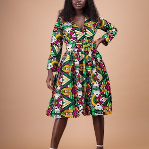 Juliana Ankara midi dress, print dress, gathered dress, african print ankara dress, midi dress, midi, dress, african clothing image 1