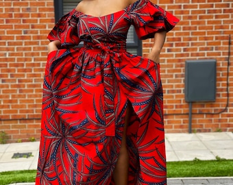 Beatrice Ankara maxi dress,  surplice neckline, print dress, gathered dress, african print dress, ankara dress, maxi dress,