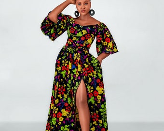 Tess Ankara maxi dress,  surplice neckline, print dress, gathered dress, african print dress, ankara dress, maxi dress, , african clothing