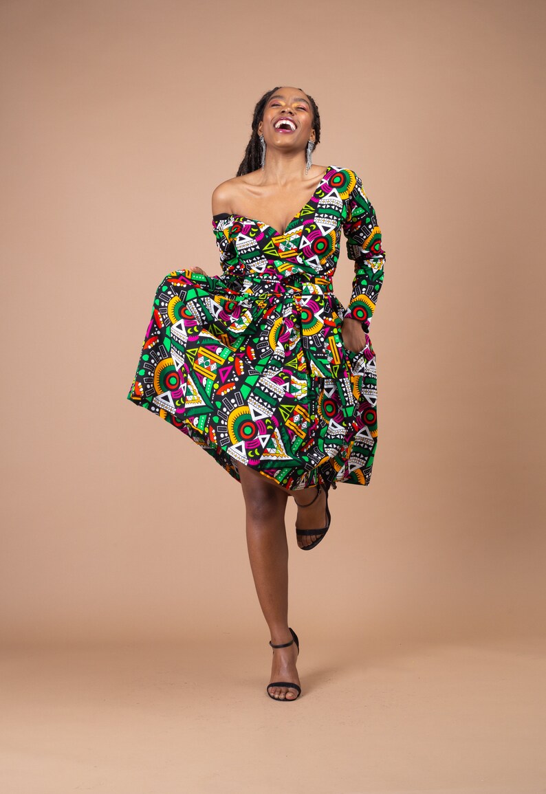 Juliana Ankara midi dress, print dress, gathered dress, african print ankara dress, midi dress, midi, dress, african clothing image 6