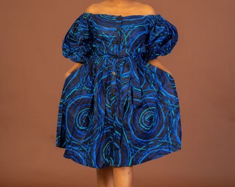 Stephanie Midi Dress, Vestido off shoulder, vestido de estampado africano