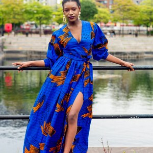 Alisha Ankara maxi dress, surplice neckline, print dress, gathered dress, african print dress, ankara dress, maxi dress, , african clothing image 2