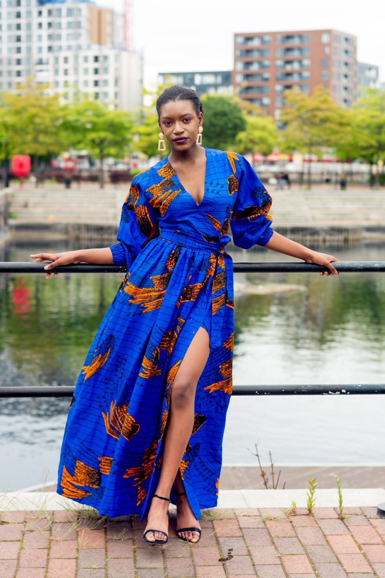 Alisha Ankara maxi dress, surplice neckline, print dress, gathered dress, african print dress, ankara dress, maxi dress, , african clothing image 2