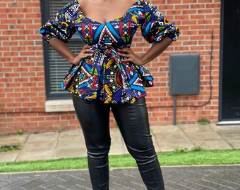 Chloe Ankara peplum top, african print top, peplum top, ankara top, blouse