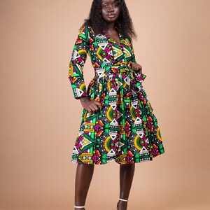 Juliana Ankara midi dress, print dress, gathered dress, african print ankara dress, midi dress, midi, dress, african clothing image 3