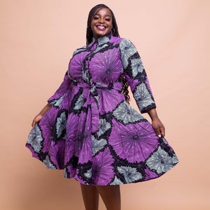 Elisa Button Down Shirt Dress, shirt dress, gathered dress, african print, ankara dress, midi dress, midi, dress, african clothing image 5