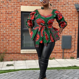 Cara Ankara peplum top, african print top, peplum top, ankara top, blouse