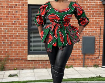 Cara Ankara peplum top, african print top, peplum top, ankara top, blouse