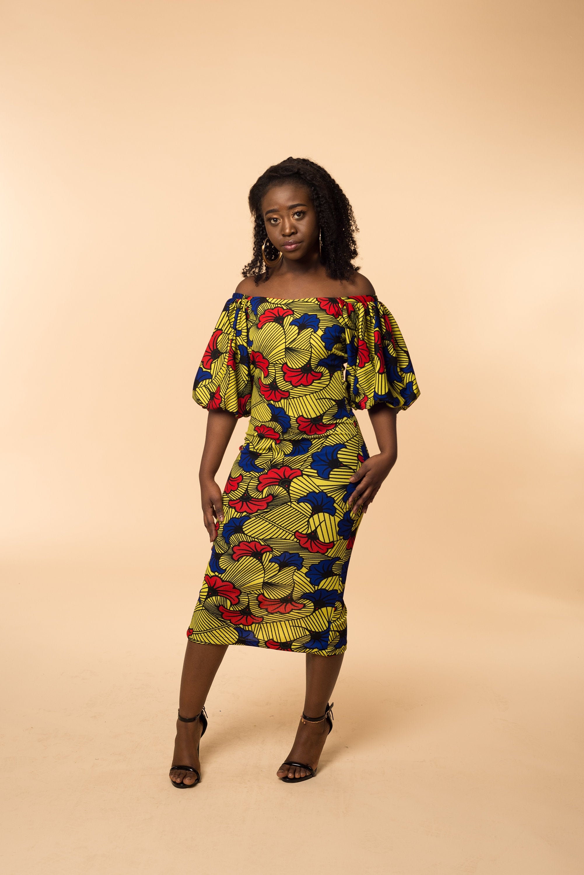 Image of Ankara Dress, Off Shoulder African Print Floral Dress