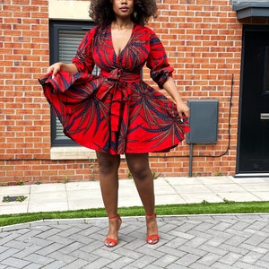 Beatrice Ankara Minikleid, Printkleid, afrikanisches Printkleid, Ankara-Kleid, Midikleid, Midi, Kleid, afrikanische Kleidung