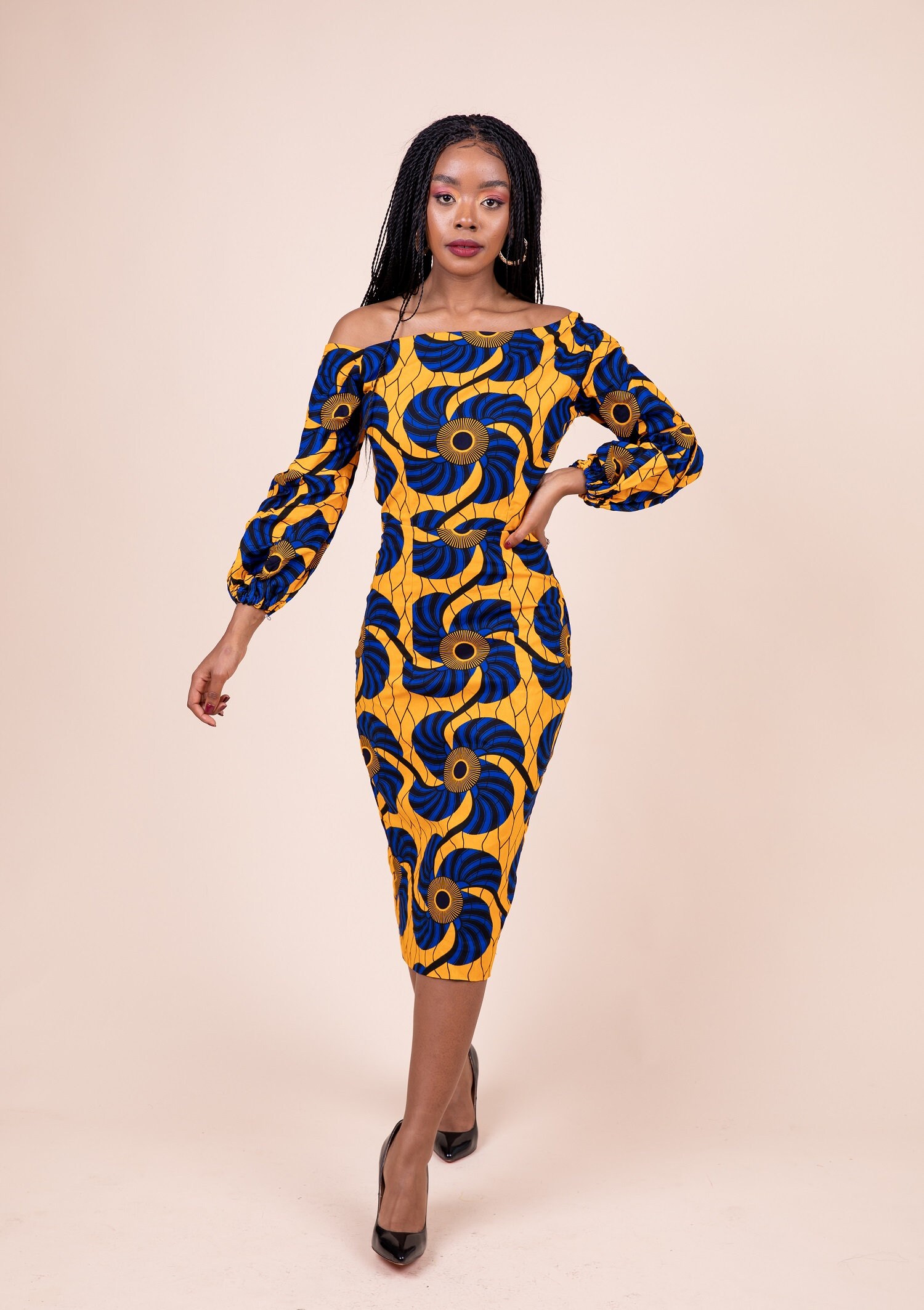 Image of Ankara Pencil Midi Dress, Print Dress, Pencil African Ankara Midi, Clothing