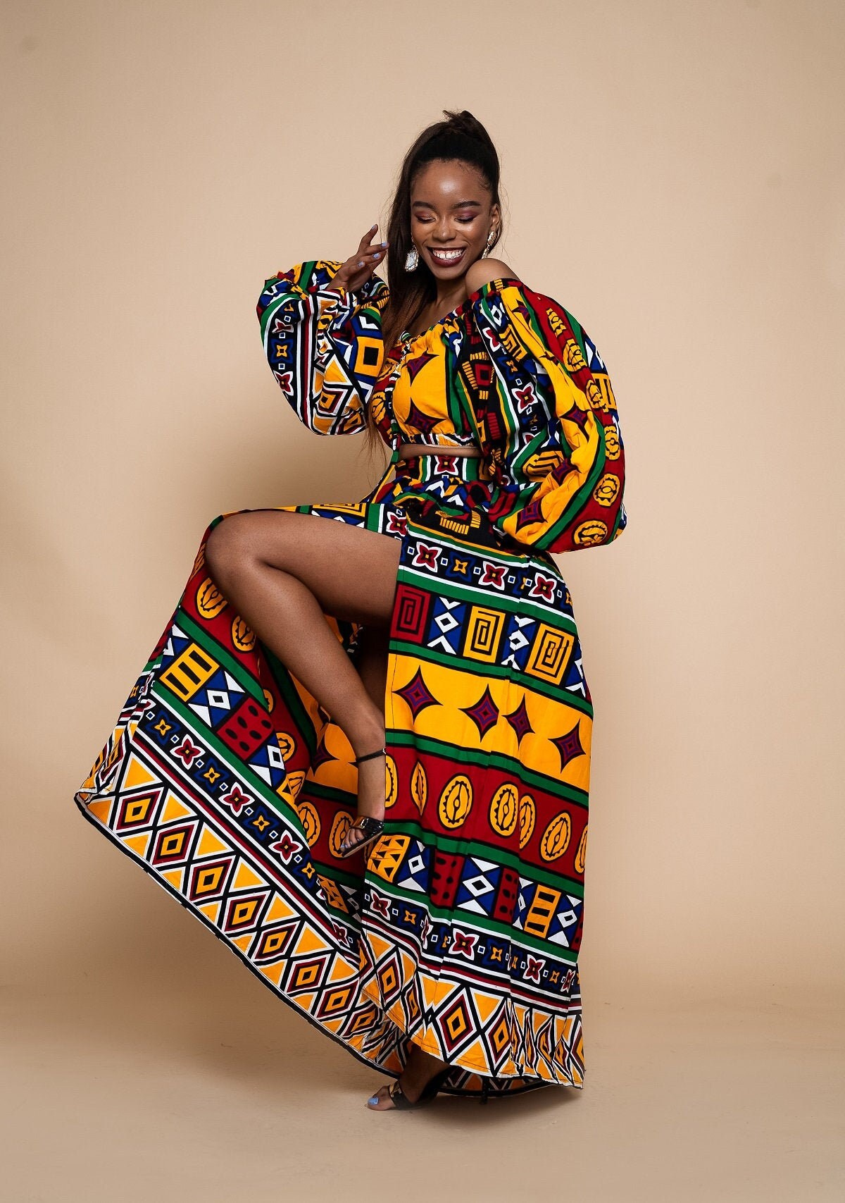 Image of Ankara Maxi Skirt, Gathered Skirt, Long Retro Skirt