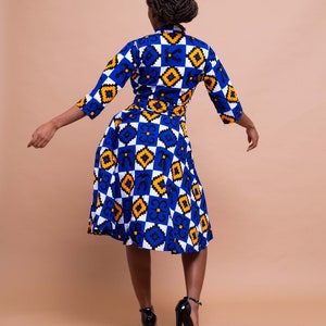 Emilia Button Down Shirt Dress, print dress, gathered dress, african print, ankara dress, midi dress, midi, dress, african clothing image 4