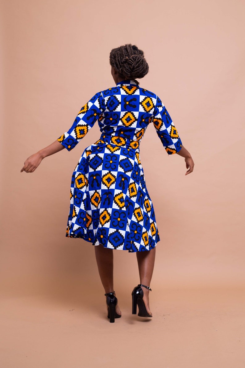 Emilia Button Down Shirt Dress, print dress, gathered dress, african print, ankara dress, midi dress, midi, dress, african clothing image 4