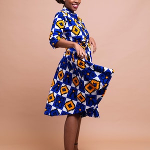 Emilia Button Down Shirt Dress, print dress, gathered dress, african print, ankara dress, midi dress, midi, dress, african clothing image 3