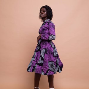 Elisa Button Down Shirt Dress, shirt dress, gathered dress, african print, ankara dress, midi dress, midi, dress, african clothing image 2