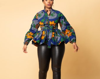 Martha Ankara peplum top, african print top, peplum top, ankara top, blouse,  top, ankara top, women's peplum top