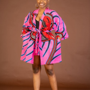 Aniebiet Ankara kimono, kimono, long ankara kimono, africa print kimono, african print long kimono, ankara jacket, midi length kimono jacket image 1