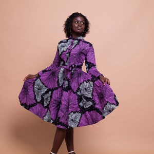 Elisa Button Down Shirt Dress, shirt dress, gathered dress, african print, ankara dress, midi dress, midi, dress, african clothing image 1