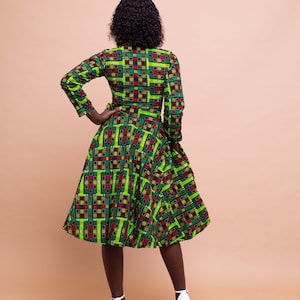 Eva Button Down Shirt Dress, print dress, gathered dress, african print, ankara dress, midi dress, midi, dress, african clothing image 4