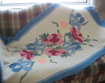 Hand Crochet Flower Afghan 32 x 64 inches