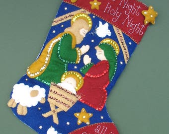 Silent Night finished Christmas Stocking