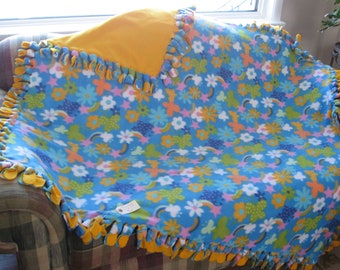 Polar Fleece Rainbow, Flower Tied Afghan- 56 x 58 inches