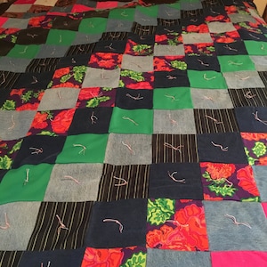 Pink Flowers & Jeans Large Throw/Small Twin Quilt