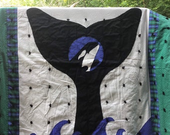Handmade Pieced Killer WHALE/Orca Quilt - Cotton - Size 48" x 72" (4'x6') - Save The Whales/Planet, Environment/NATURE/Wildlife