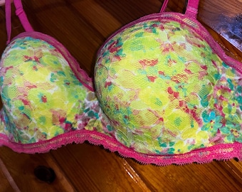 Aerie Neon Floral Splash Lace Bra - Underwire - 34C