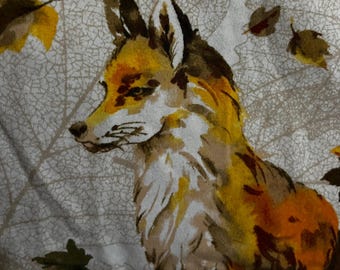 FOX & Leaves 3/4 Sleeves Pullover Cotton Top - Size 1X 46"x25"