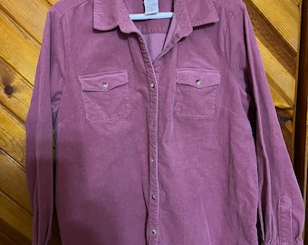 New Without Tags Rose Pink Heavyweight Corduroy Button Down Shirt With 2 Chest Pockets Size XL 50"