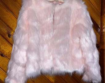 Gorgeous LONG PILE/HAIR Baby Pink Hook And Eye Front Closures Fancy Girly Dinner Jacket - Acrylic - Lined - Size Large 40"x22"