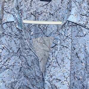 All Over APPLE BLOSSOMS Sky Blue & White Cotton Blouse - Beautiful Spring-Summer Shirt! - Size 2X 51"x26.5"