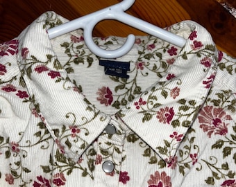 New W/O Tags Heavyweight Cotton Corduroy SNAP FRONT Shirt - Floral Print - Ivory w/Red-Pink Flowers + Green Leaves - Thick/Warm - 1X 48"x26"