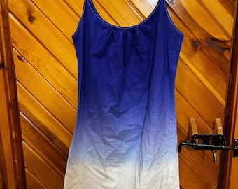 Pullover Cotton & Linen Cami Strap Blue Ombre Sundress With Fringes Around Bottom Hem - Size XLT Extra Large Tall