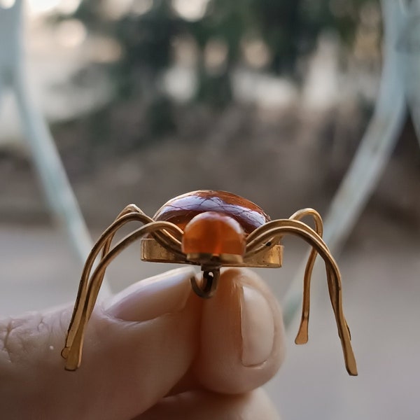 Amber Spider Gold Plated Pin Brooch 60s | Vintage Marked Honey Amber Pin Brooch | Baltic Amber |Amber Jewelry | Vintage Jewelry | Amber Gift