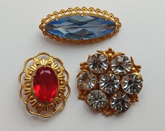3 USSR Vintage gold plated brooches/ brooch is gift for her / brooches for evening party.