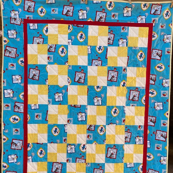 Dr. Seuss Cat in the Hat Quilt Patchwork Quilt Cat in the Hat  Baby Quilt, Cat in the Hat Lap Quilt