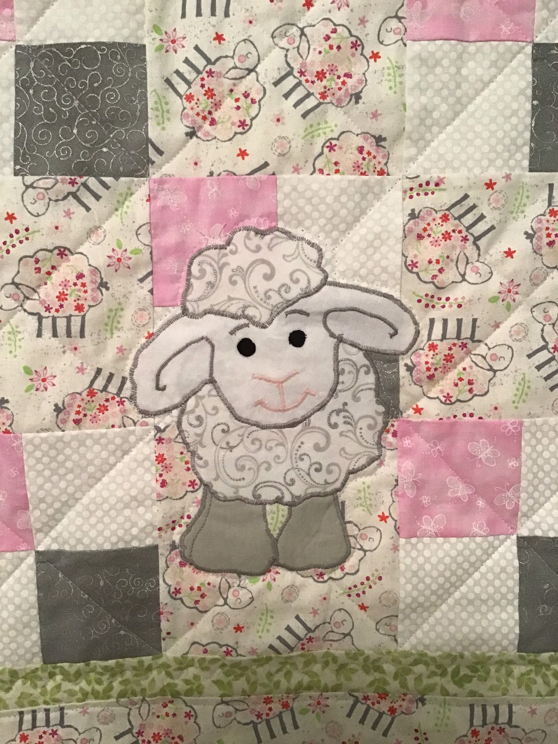 Lamb Sheep Baby Quilt Patchwork Quilt Nursery Décor Pink Gray Etsy