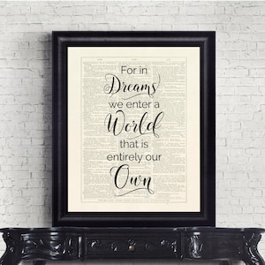 For In Dreams We Enter A World That Is Entirely Our Own ... Quote Dictionary Page Instant Download Wall Art Print
